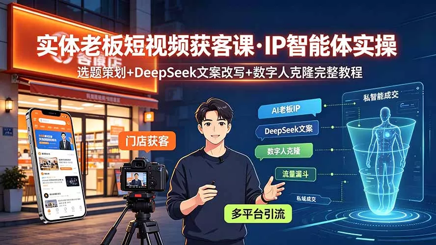 实体老板短视频获客课·IP智能体实操｜选题策划+DeepSeek文案改写+数字人克隆完整教程-心思维创富网_网上创业教程_网络创业项目
