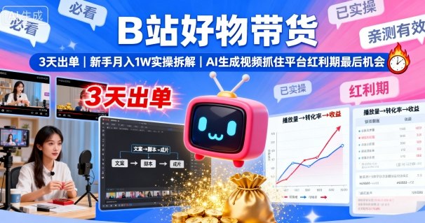 B站好物带货，3天出单，新手月入1W实操拆解，AI生成视频，抓住平台红利期最后机会-心思维创富网_网上创业教程_网络创业项目