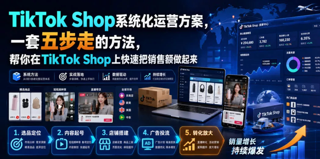 TikTok Shop系统化运营方案，一套五步走的方法，帮你在TikTok Shop上快速把销售额做起来【原创双语字幕】-心思维创富网_网上创业教程_网络创业项目
