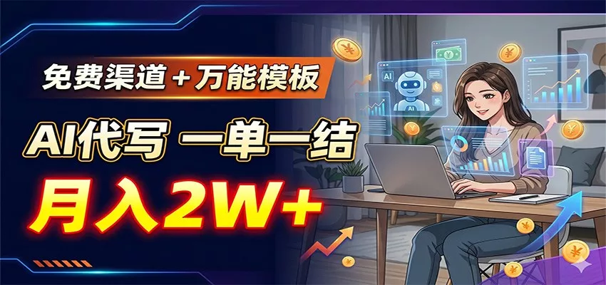 免费渠道+万能模板，AI代写一单一结，月入2W+-心思维创富网_网上创业教程_网络创业项目