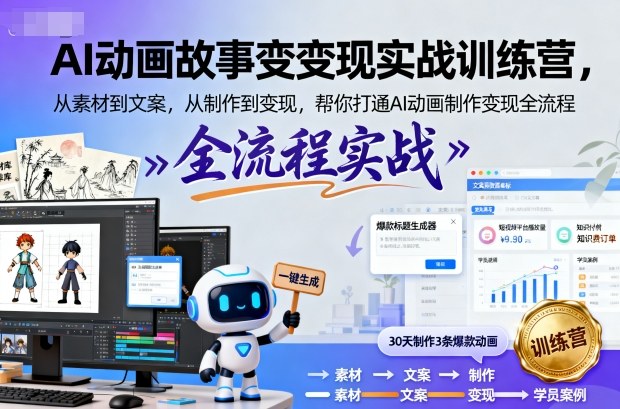 AI动画故事变现实战训练营，从素材到文案，从制作到变现，帮你打通AI动画制作变现全流程-心思维创富网_网上创业教程_网络创业项目
