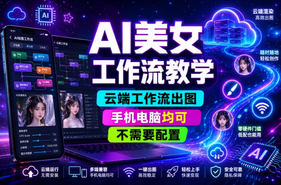 AI美女工作流教学，云端工作流出图，手机电脑均可，不需要配置，快速起号涨粉-心思维创富网_网上创业教程_网络创业项目