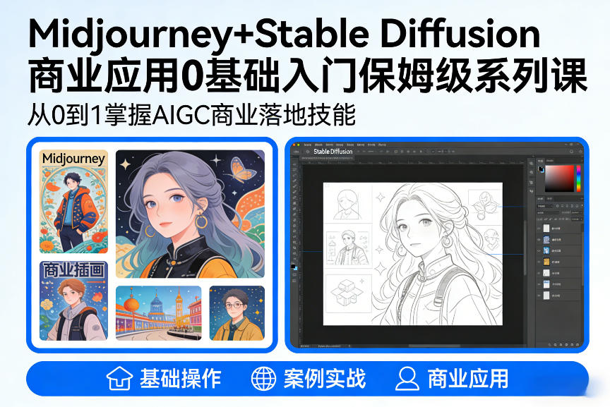 AIGC商业应用Midjourney+Stable Diffusion教程，0基础入门保姆级系列课-心思维创富网_网上创业教程_网络创业项目