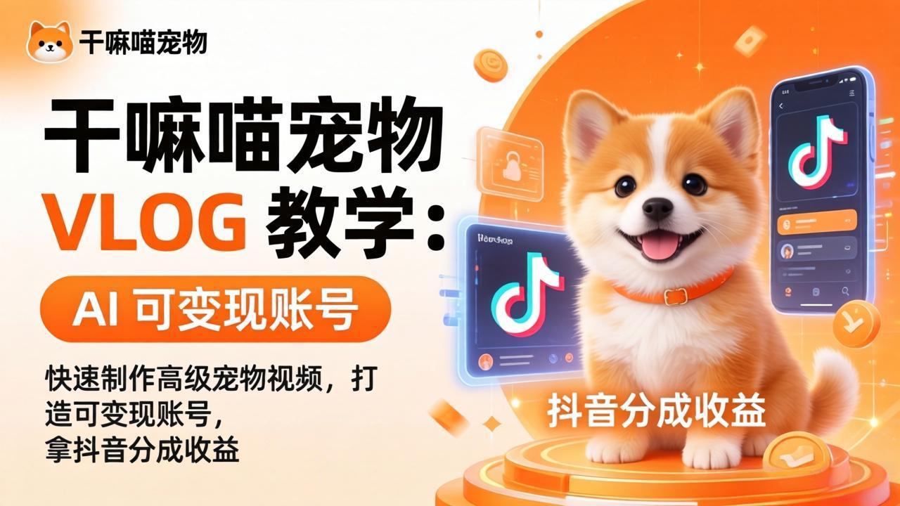干嘛喵宠物 VLOG 教学：AI 快速制作高级宠物视频，打造可变现账号，拿抖音分成收益-心思维创富网_网上创业教程_网络创业项目