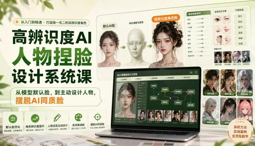 高辨识度AI人物捏脸设计系统课，从模型默认脸，到主动设计人物，摆脱AI同质脸-心思维创富网_网上创业教程_网络创业项目