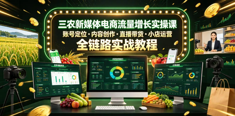 三农新媒体电商流量增长实操课，账号定位・内容创作・直播带货・小店运营，全链路实战教程-心思维创富网_网上创业教程_网络创业项目