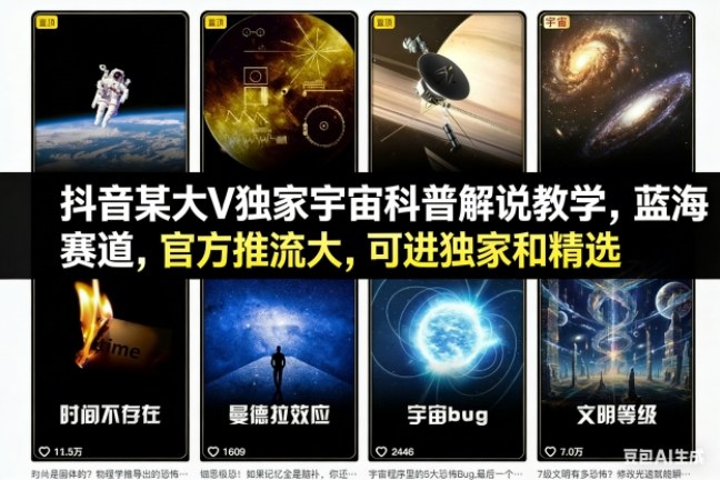 抖音某大V独家宇宙科普解说教学，蓝海赛道，官方推流大，可进独家和精选-心思维创富网_网上创业教程_网络创业项目