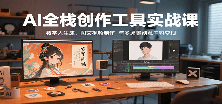 AI全栈创作工具实战课：数字人生成、图文视频制作与多场景创意内容变现-心思维创富网_网上创业教程_网络创业项目