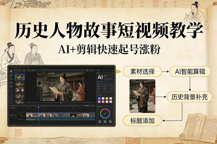 历史人物故事短视频教学，AI+剪辑制作历史人物题材短视频，快速起号涨粉-心思维创富网_网上创业教程_网络创业项目