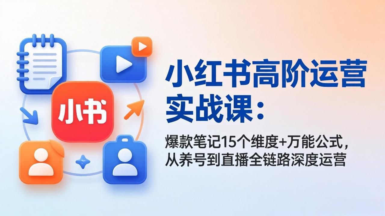 小红书高阶运营实战课：爆款笔记15个维度+万能公式，从养号到直播全链路深度运营-心思维创富网_网上创业教程_网络创业项目