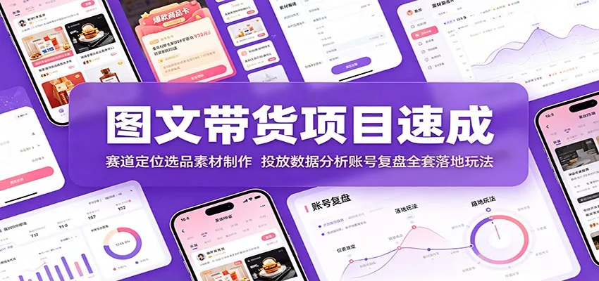 图文带货项目速成：赛道定位选品素材制作，投放数据分析账号复盘全套落地玩法-心思维创富网_网上创业教程_网络创业项目