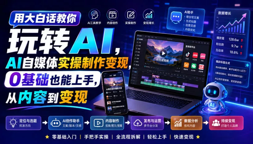 用大白话教你玩转AI，AI自媒体实操制作变现，0基础也能上手，从内容到变现-心思维创富网_网上创业教程_网络创业项目