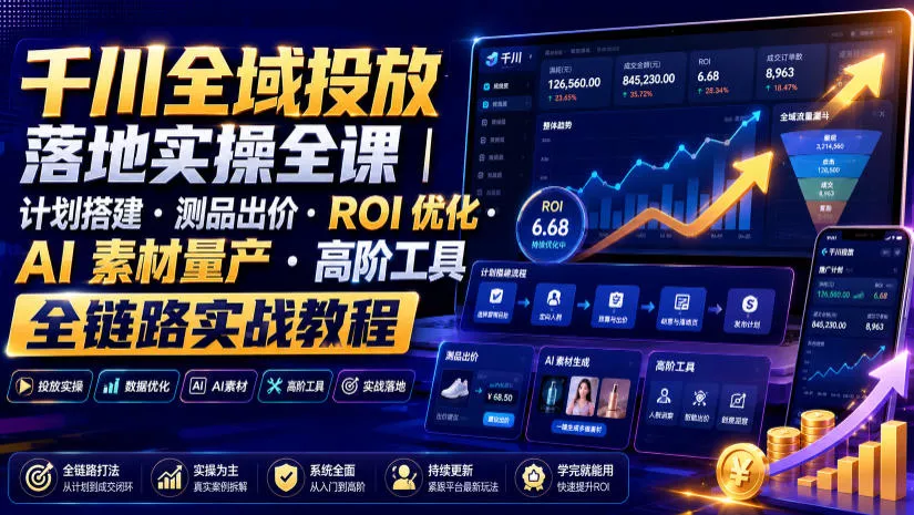 千川全域投放落地实操全课｜计划搭建・测品出价・ROI优化・AI素材量产・高阶工具全链路实战教程-心思维创富网_网上创业教程_网络创业项目