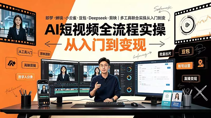 AI短视频全流程实操：即梦·蝉镜·小云雀·豆包·Deepseek·剪映｜多工具联合实操从入门到变现-心思维创富网_网上创业教程_网络创业项目