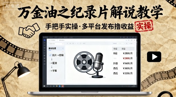 万金油之纪录片解说教学，手把手教你，完全实操，多平台发布撸收益-心思维创富网_网上创业教程_网络创业项目