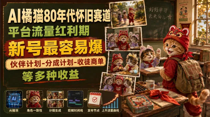AI橘猫80年代怀旧赛道，平台流量红利期，新号最容易爆，伙伴计划-分成计划-收徒商单等多种收益-心思维创富网_网上创业教程_网络创业项目