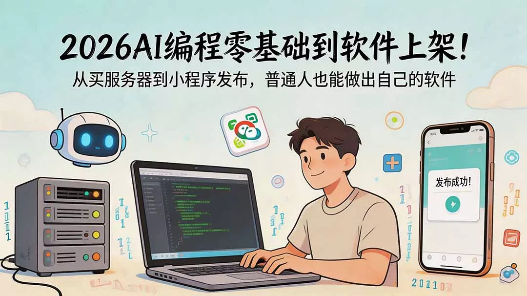 2026AI编程零基础到软件上架！从买服务器到小程序发布，普通人也能做出自己的软件