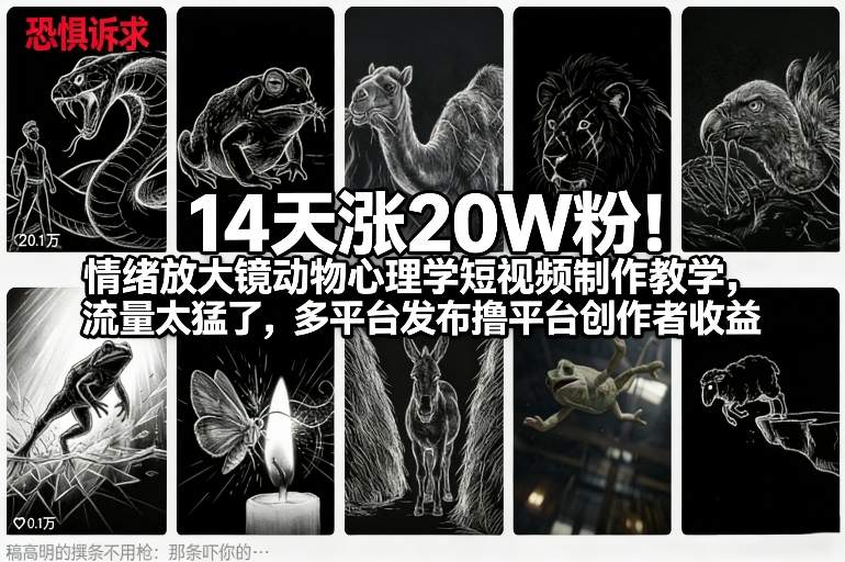 14天涨20W粉！情绪放大镜动物心理学短视频制作教学，流量太猛了，多平台发布撸平台创作者收益-心思维创富网_网上创业教程_网络创业项目