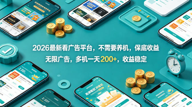 2026最新看广告平台，不需要养机，保底收益，无限广告，多机一天200+，收益稳定【揭秘】-心思维创富网_网上创业教程_网络创业项目