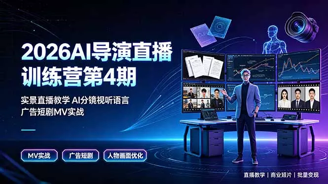 2026AI导演直播训练营第4期，实景直播教学AI分镜视听语言，广告短剧MV实战，解决人物画面崩坏痛点-心思维创富网_网上创业教程_网络创业项目