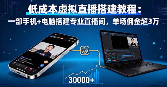 低成本虚拟直播搭建教程：一部手机+电脑搭建专业直播间，单场佣金超3万-心思维创富网_网上创业教程_网络创业项目