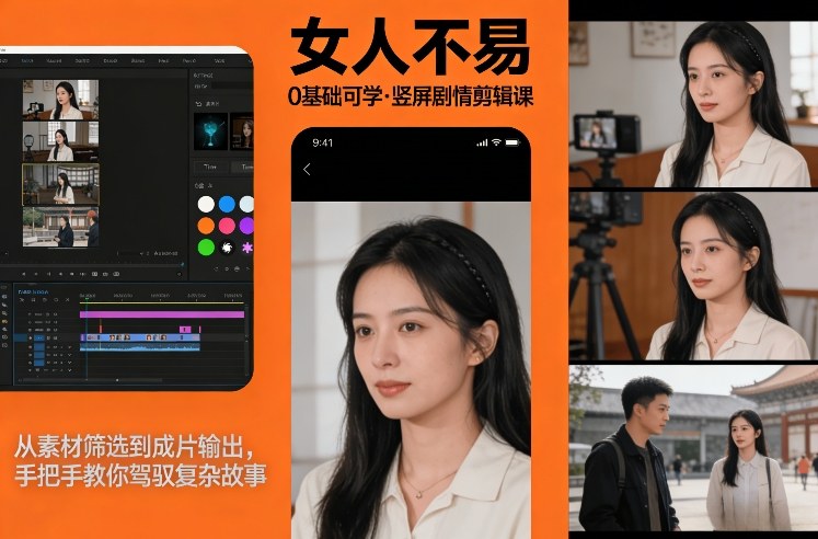 0基础可学！《女人不易》竖屏剧情剪辑课，从素材筛选到成片输出，手把手教你驾驭复杂故事-心思维创富网_网上创业教程_网络创业项目