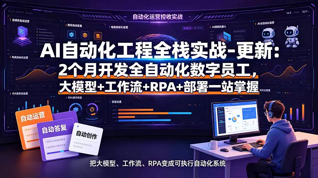 AI自动化工程全栈实战-更新：2个月开发全自动化数字员工，大模型+工作流+RPA+部署一站式掌握-心思维创富网_网上创业教程_网络创业项目