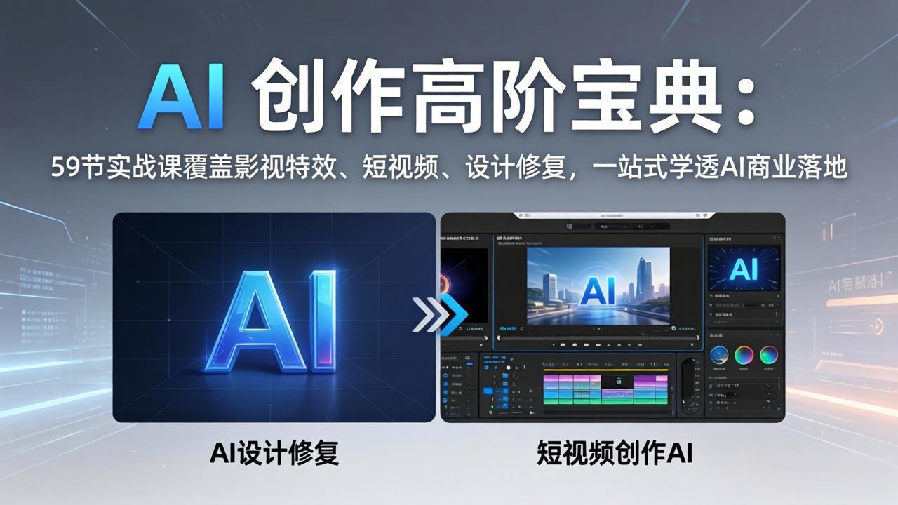 AI 创作高阶宝典：59节实战课覆盖影视特效、短视频、设计修复，一站式学透AI商业落地-心思维创富网_网上创业教程_网络创业项目