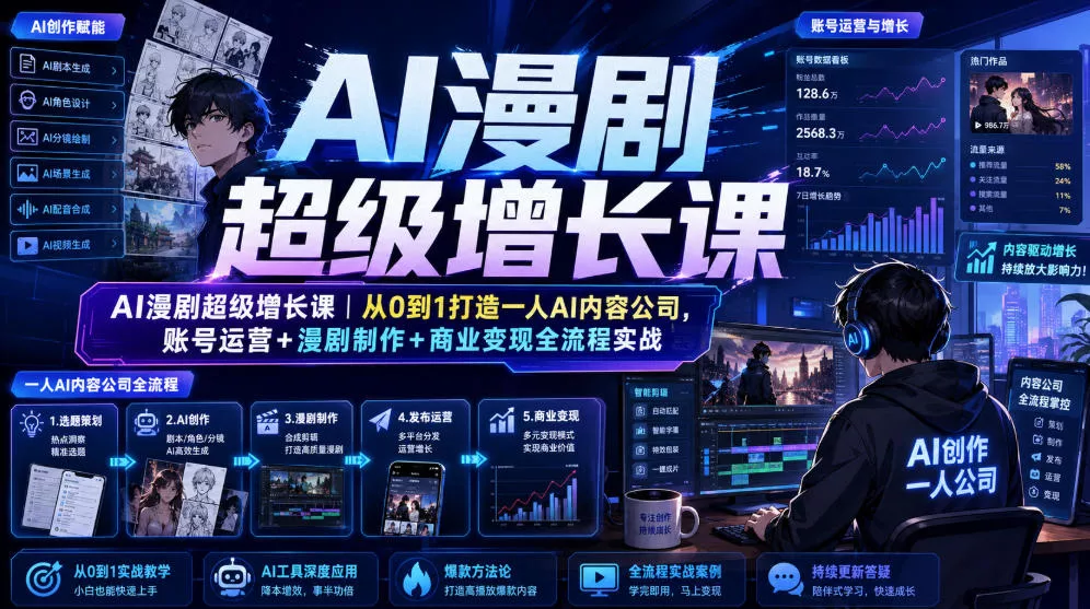 AI漫剧超级增长课｜从0到1打造一人AI内容公司，账号运营+漫剧制作+商业变现全流程实战-心思维创富网_网上创业教程_网络创业项目