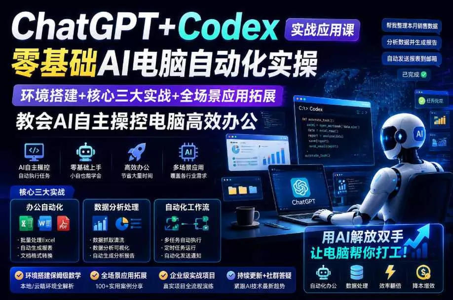 ChatGPT+Codex实战应用课｜零基础AI电脑自动化实操，环境搭建+核心三大实战+全场景应用拓展，教会AI自主操控电脑高效办公-心思维创富网_网上创业教程_网络创业项目