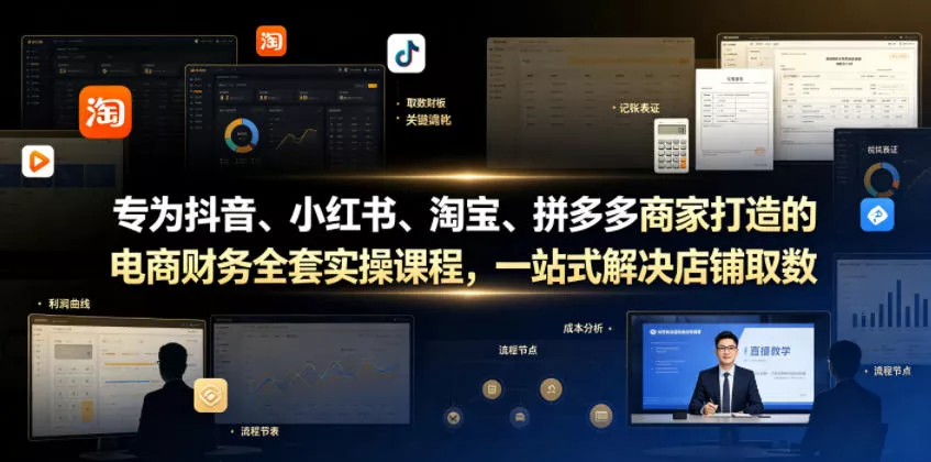 专为抖音、小红书、淘宝、拼多多商家打造的电商财务全套实操课程，一站式解决店铺取数、记账、报税全流程难题-心思维创富网_网上创业教程_网络创业项目