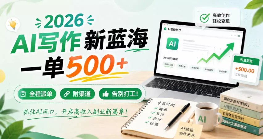 2026 AI写作新蓝海，一单500+，全程派单，附渠道，告别打工！【揭秘】-心思维创富网_网上创业教程_网络创业项目