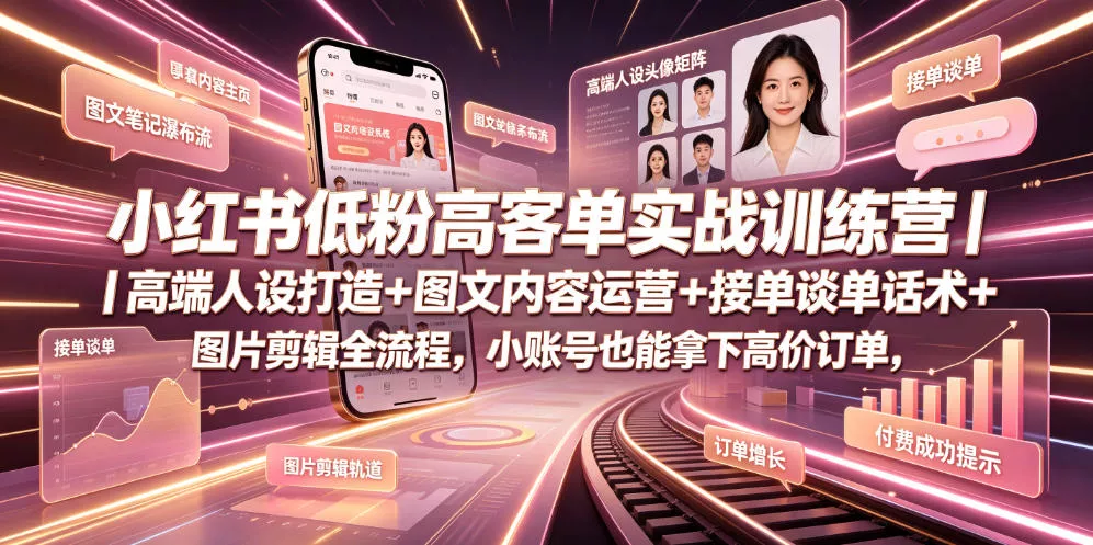 小红书低粉高客单实战训练营｜高端人设打造+图文内容运营+接单谈单话术+图片剪辑全流程，小账号也能拿下高价订单-心思维创富网_网上创业教程_网络创业项目