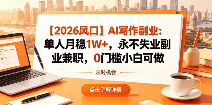 【2026风口】AI写作副业：单人月稳1W+，永不失业副业兼职，0门槛小白可做【揭秘】-心思维创富网_网上创业教程_网络创业项目