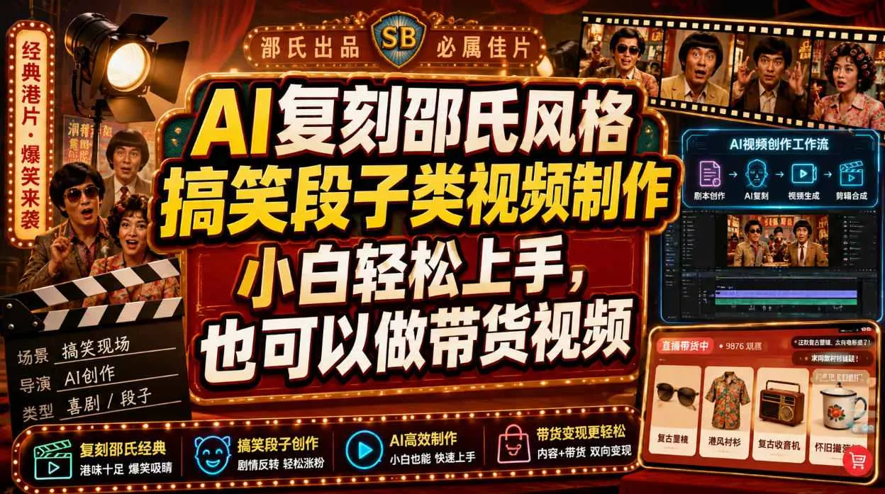 AI复刻邵氏风格搞笑段子类视频制作，小白轻松上手，也可以做带货视频-心思维创富网_网上创业教程_网络创业项目