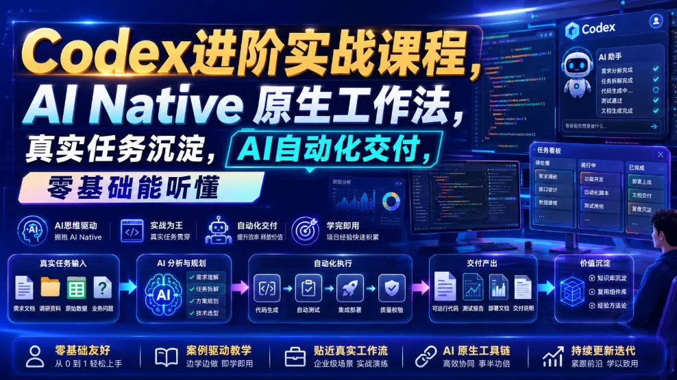Codex进阶实战课｜AI Native原生工作法，22节真实任务落地，从配置到AI自动化交付全链路教程-心思维创富网_网上创业教程_网络创业项目
