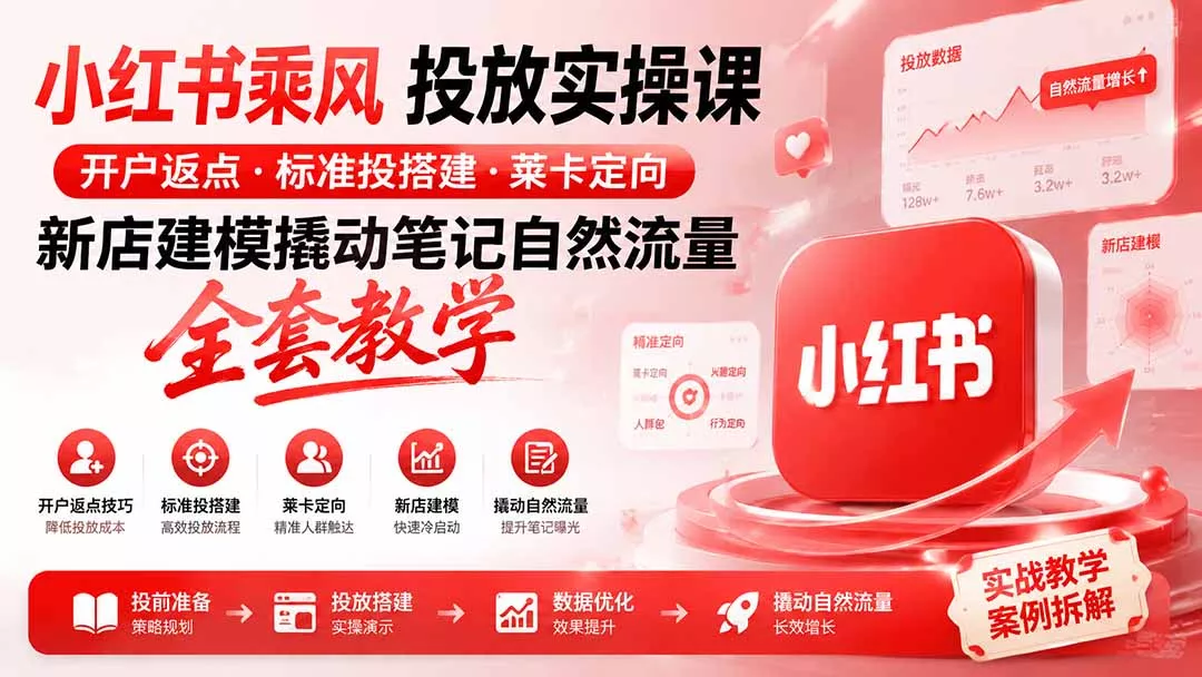 小红书乘风投放-100分钟实操课｜开户返点·标准投搭建·莱卡定向，新店建模撬动笔记自然流量全套教学-心思维创富网_网上创业教程_网络创业项目