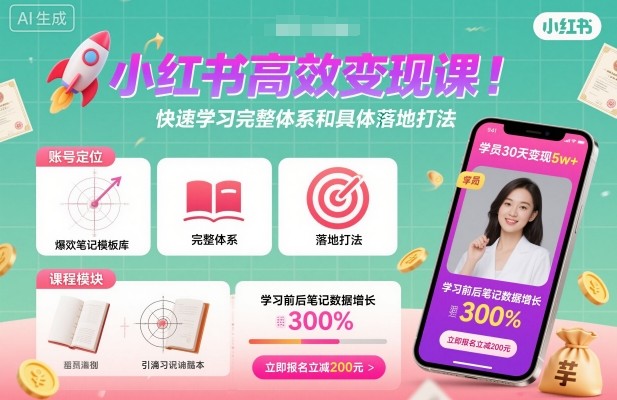 小红书高效变现课，快速学习小红书完整体系和具体落地打法-心思维创富网_网上创业教程_网络创业项目