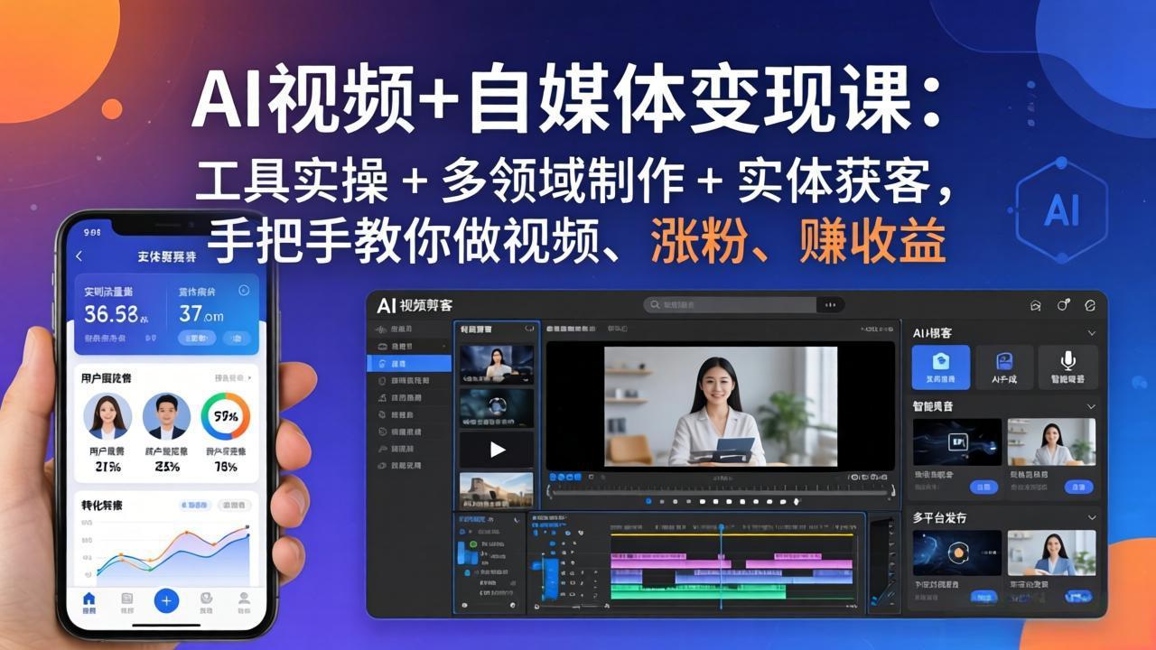 AI视频+自媒体变现课：工具实操 + 多领域制作 + 实体获客，手把手教你做视频、涨粉、赚收益-心思维创富网_网上创业教程_网络创业项目