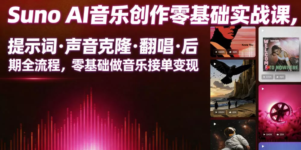 Suno AI音乐创作实战课，提示词・声音克隆・翻唱・后期全流程，零基础做音乐接单变现-心思维创富网_网上创业教程_网络创业项目