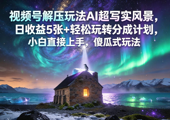 视频号解压玩法AI超写实风景，日收益5张+轻松玩转分成计划，小白直接上手，傻瓜式玩法-心思维创富网_网上创业教程_网络创业项目