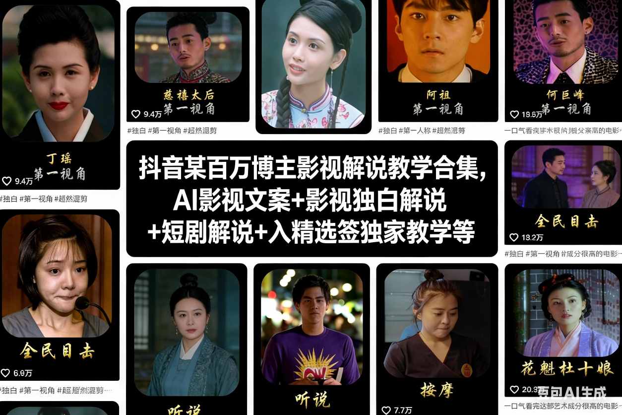 抖音某百万博主影视解说教学合集，AI影视文案+影视独白解说+短剧解说+入精选签独家教学等-心思维创富网_网上创业教程_网络创业项目