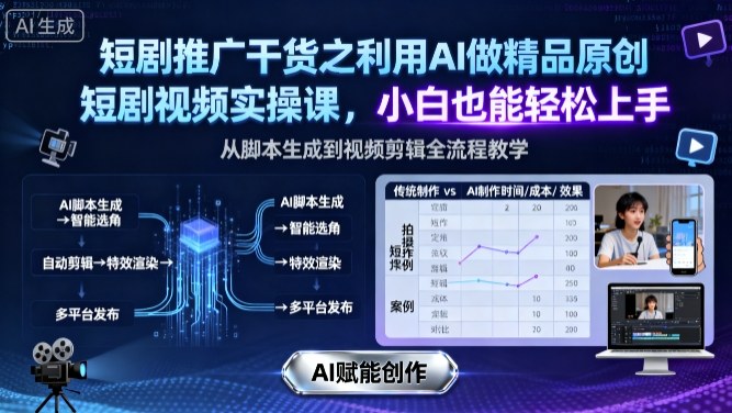 短剧推广干货之利用AI做精品原创短剧视频实操课，小白也能轻松上手-心思维创富网_网上创业教程_网络创业项目