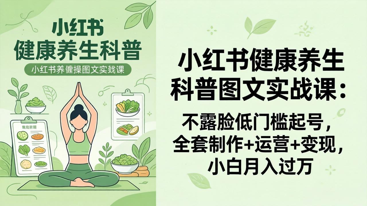 2026小红书健康养生科普图文实战课：不露脸低门槛起号，全套制作+运营+变现，小白月入过万-心思维创富网_网上创业教程_网络创业项目