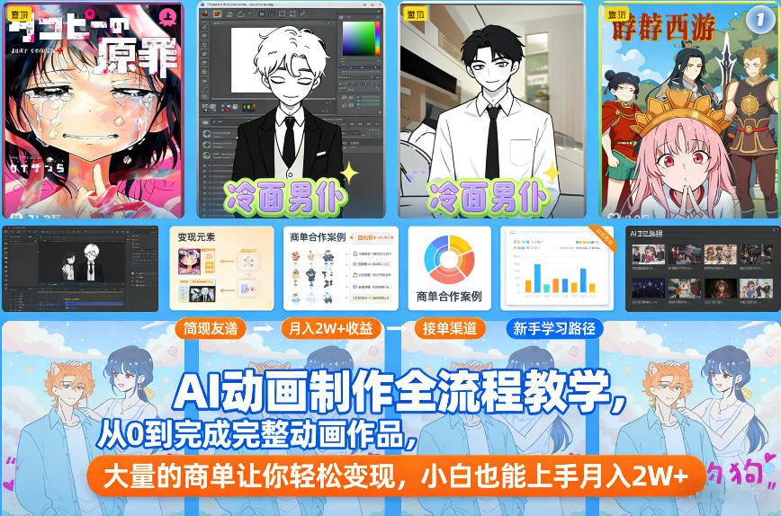 AI动画制作全流程教学，从0到完成完整动画作品，大量的商单让你轻松变现，小白也能上手月入2W+-心思维创富网_网上创业教程_网络创业项目