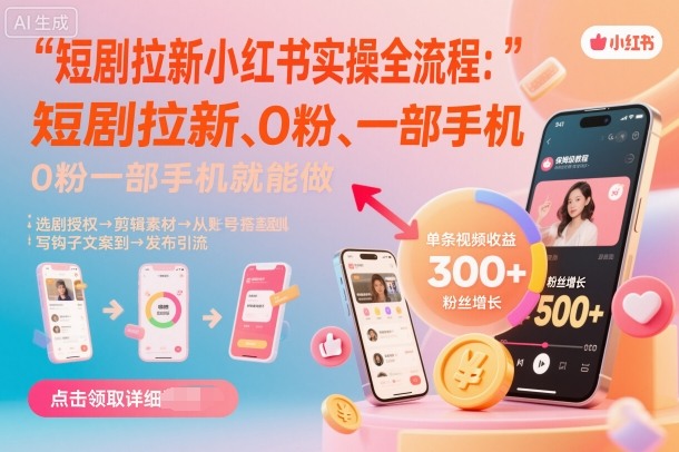 短剧拉新小红书实操全流程，0粉一部手机就可以做，详细教程-心思维创富网_网上创业教程_网络创业项目