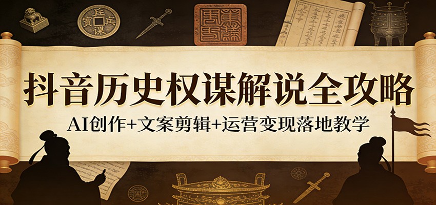 抖音历史权谋解说全攻略：AI创作+文案剪辑+运营变现落地教学-心思维创富网_网上创业教程_网络创业项目