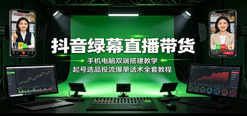 抖音绿幕直播带货：手机电脑双端搭建教学，起号选品投流爆单话术全套教程-心思维创富网_网上创业教程_网络创业项目
