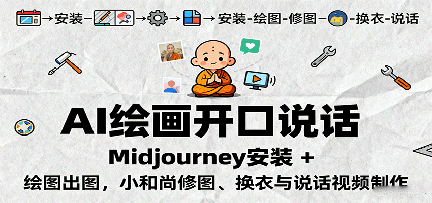 AI绘画开口说话，Midjourney安装 + 绘图出图，小和尚修图、换衣与说话视频制作-心思维创富网_网上创业教程_网络创业项目