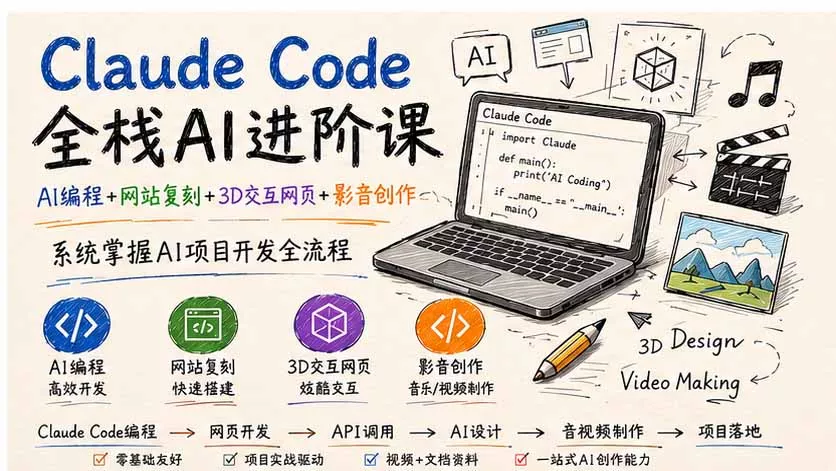 Claude Code全栈AI进阶课；AI编程+网站复刻+3D交互网页+影音创作，系统掌握AI项目开发全流程-心思维创富网_网上创业教程_网络创业项目